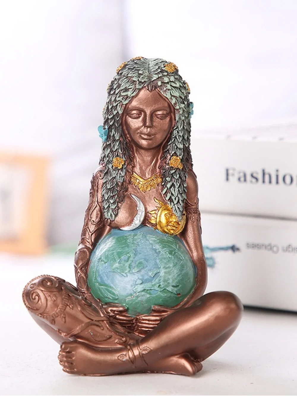 Mother Earth Gaia Goddess Figurine Globe Statue Celestial Nature Home Decor